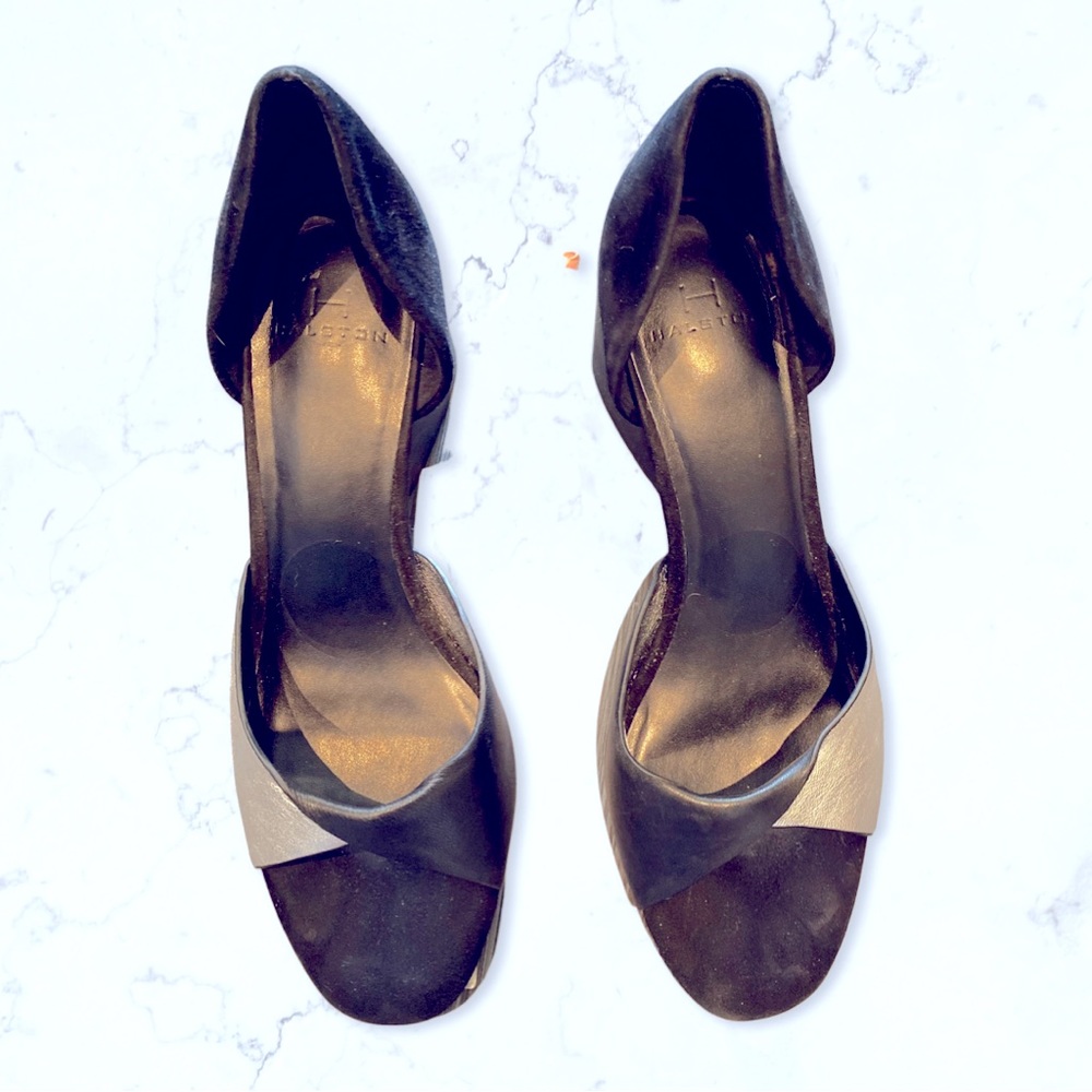 EUC - Halston black and silver leather heels